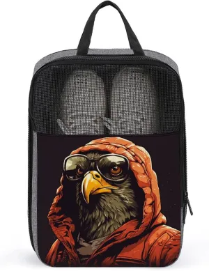 Cool Falcon Wearing Glasses Shoe Bag for Travel Daily Use Anti-dust Storage Carrier Golf Shoe Pouch