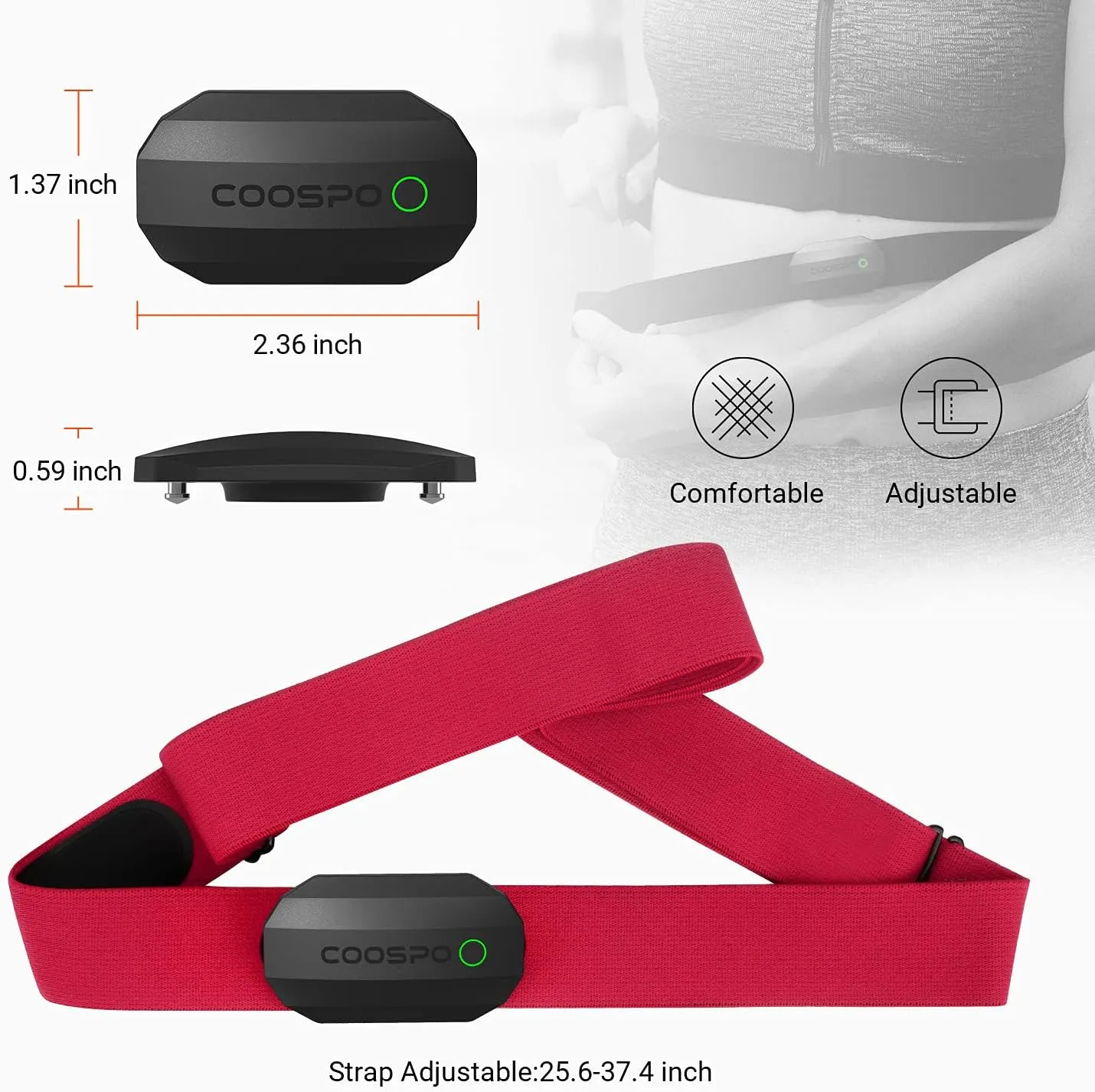 COOSPO Bluetooth Heart Rate Monitor Chest Strap H808S, ANT  BLE HR Monitor Chest, HRM IP67 Waterproof, 300H Battery Life