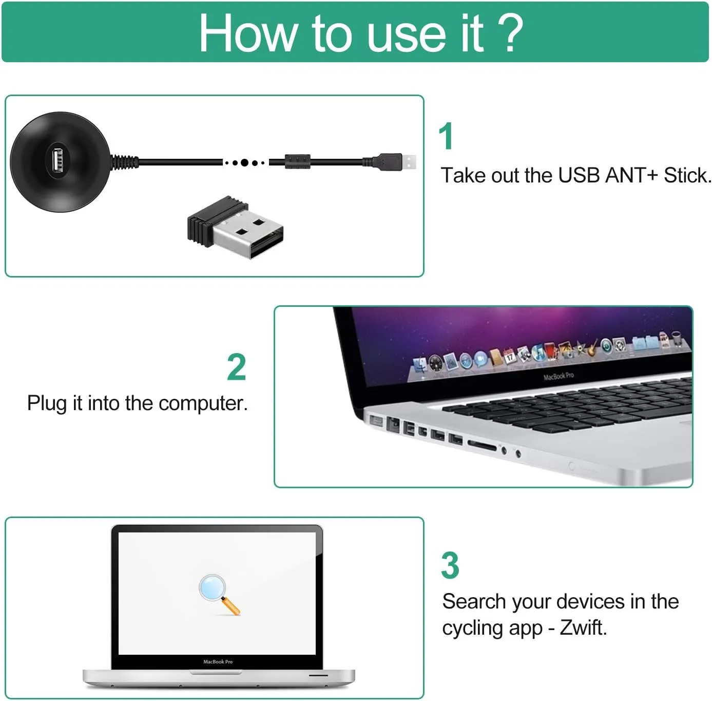 COOSPO USB ANT Stick,ANT  Dongle for Indoor Cycling Training Data Transmission, Compatible with BKOOL Wahoo TacX Bike Trainer,Zwift TrainerRoad Garmin Connect Cycleops Trainer Rouvy TacX Vortex