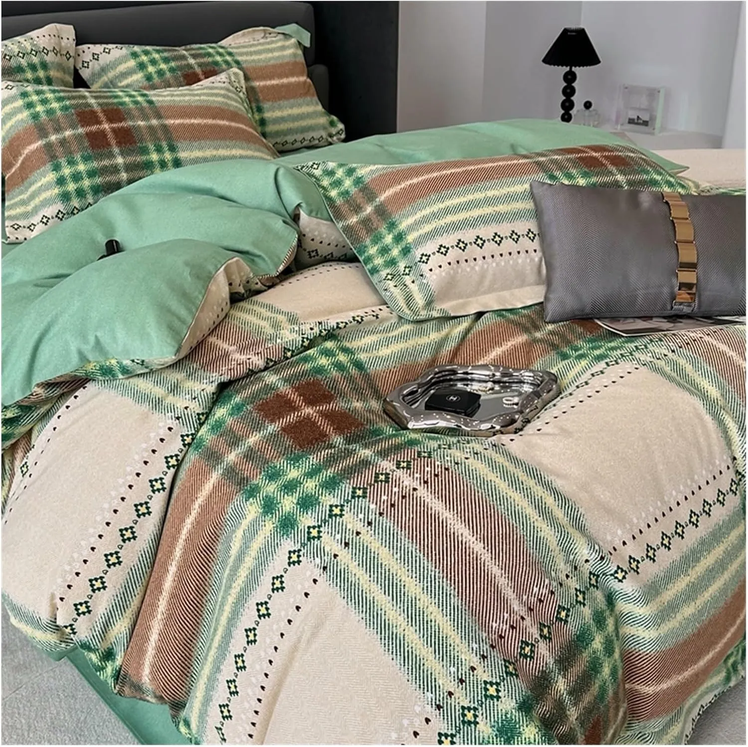 Cotton bed linen Geometric plaid bed cover full set Quilt duvet cover double bed sheets set Comforter bedding set pillowcase,Bedding Duvet Cover Set(B,Twin)