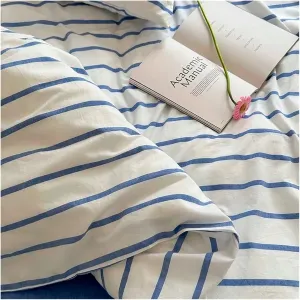 Cotton Duvet Cover Set Yarn Dyed Vertical Striped Bedding Comforter Cover Bed Sheet Pillowcases Washed Breathable Bedding(B,Twin)