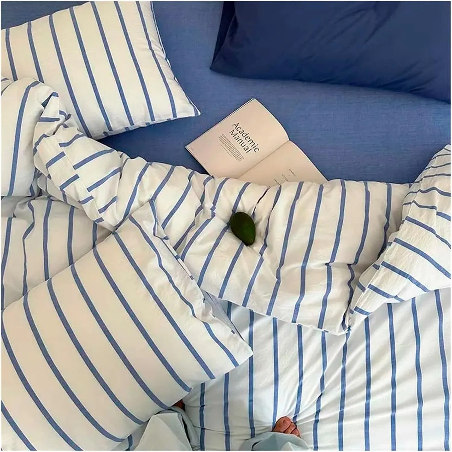 Cotton Duvet Cover Set Yarn Dyed Vertical Striped Bedding Comforter Cover Bed Sheet Pillowcases Washed Breathable Bedding(B,Twin)