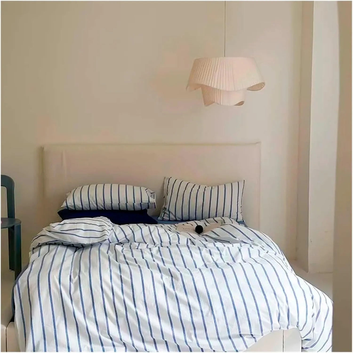 Cotton Duvet Cover Set Yarn Dyed Vertical Striped Bedding Comforter Cover Bed Sheet Pillowcases Washed Breathable Bedding(B,Twin)