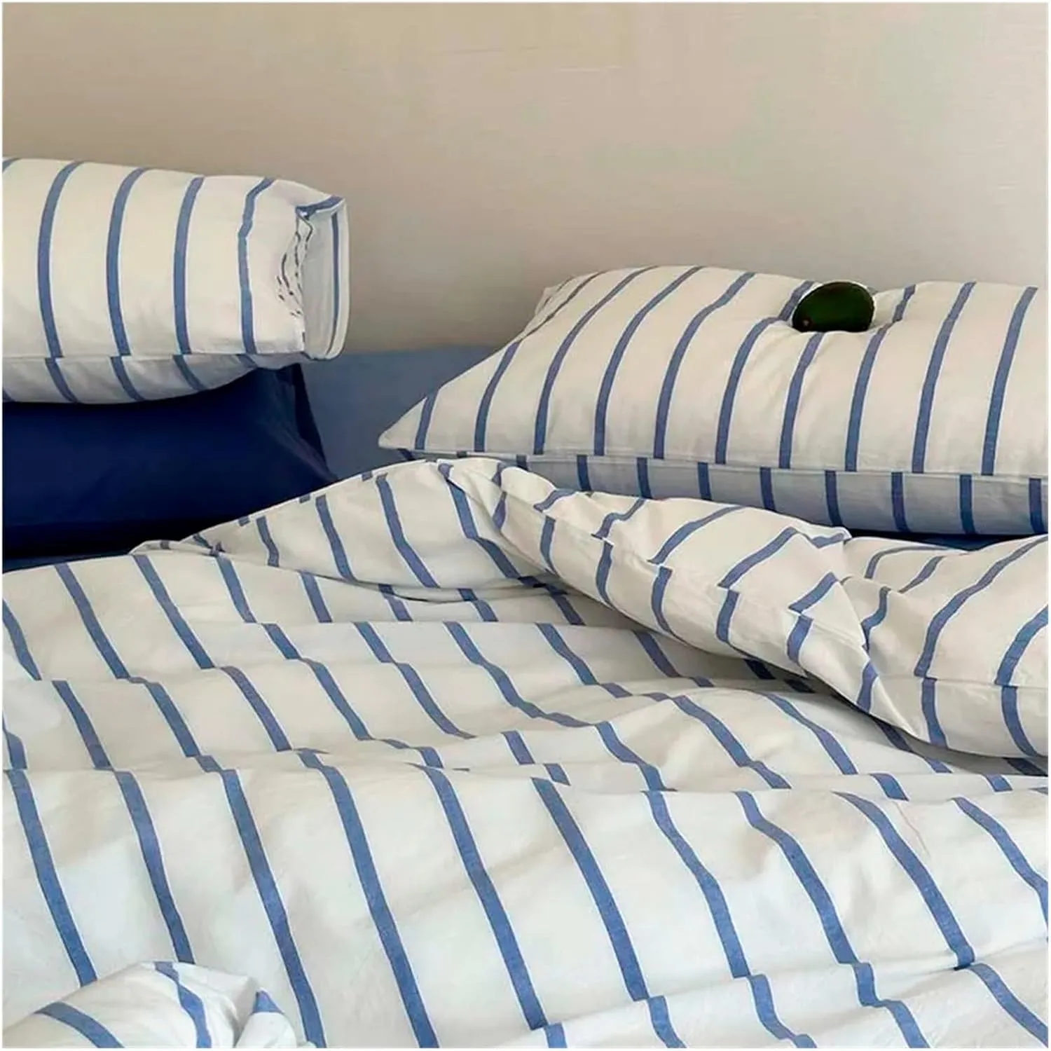 Cotton Duvet Cover Set Yarn Dyed Vertical Striped Bedding Comforter Cover Bed Sheet Pillowcases Washed Breathable Bedding(B,Twin)