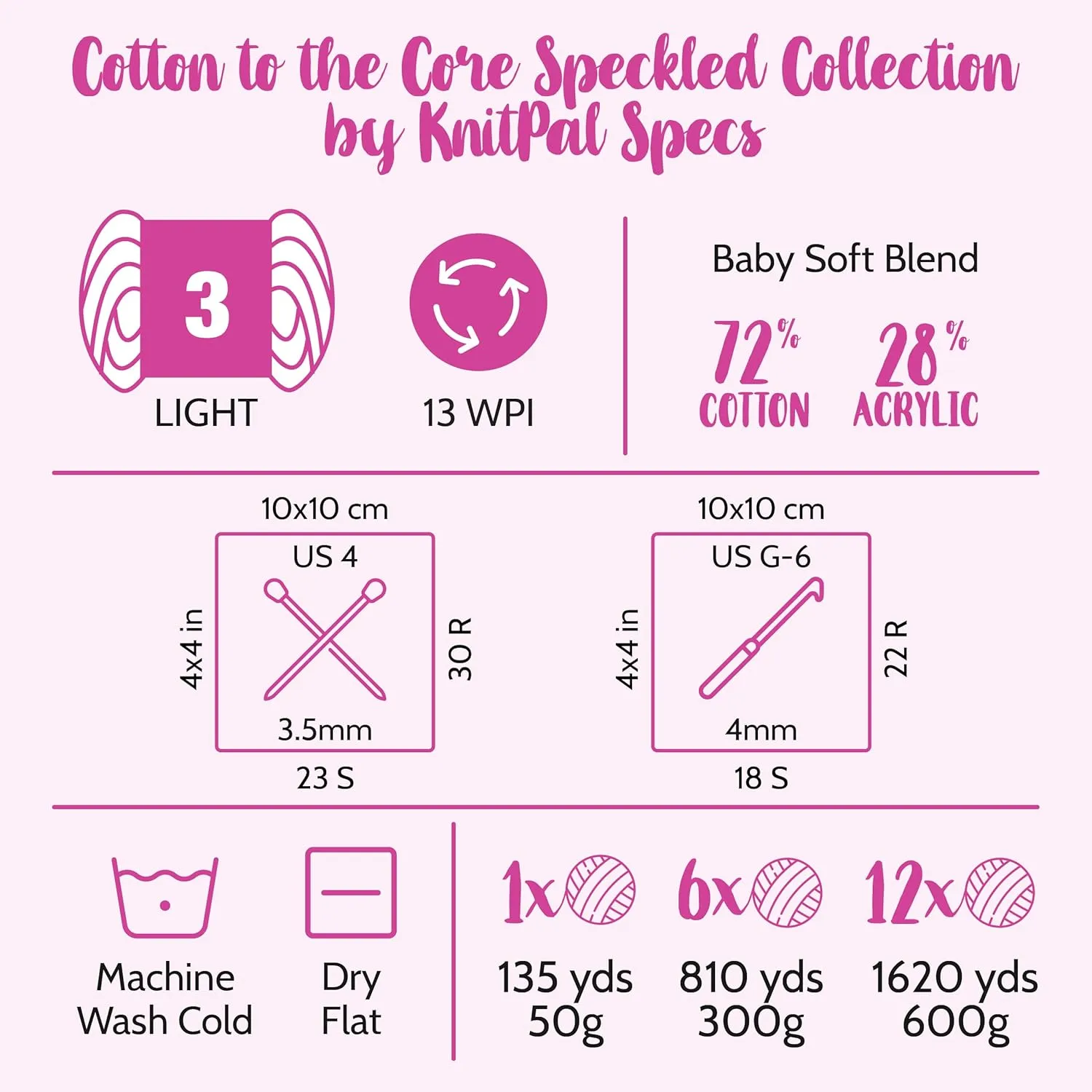 Cotton to The Core Speckled Soft Baby Yarn for Crocheting, 6 Skeins, 810Yds/300G, Free Patterns - Size 3 DK Light Worsted Weight Cotton Yarn for Knitting - Frosted Blueberry