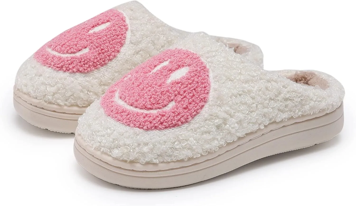 COVS Cute Kids Smile Face Slippers for Girls Boys Soft Plush Non-Slip Toddler House Slippers Little kids smile slippers Indoor Outdoor