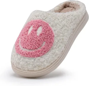 COVS Cute Kids Smile Face Slippers for Girls Boys Soft Plush Non-Slip Toddler House Slippers Little kids smile slippers Indoor Outdoor