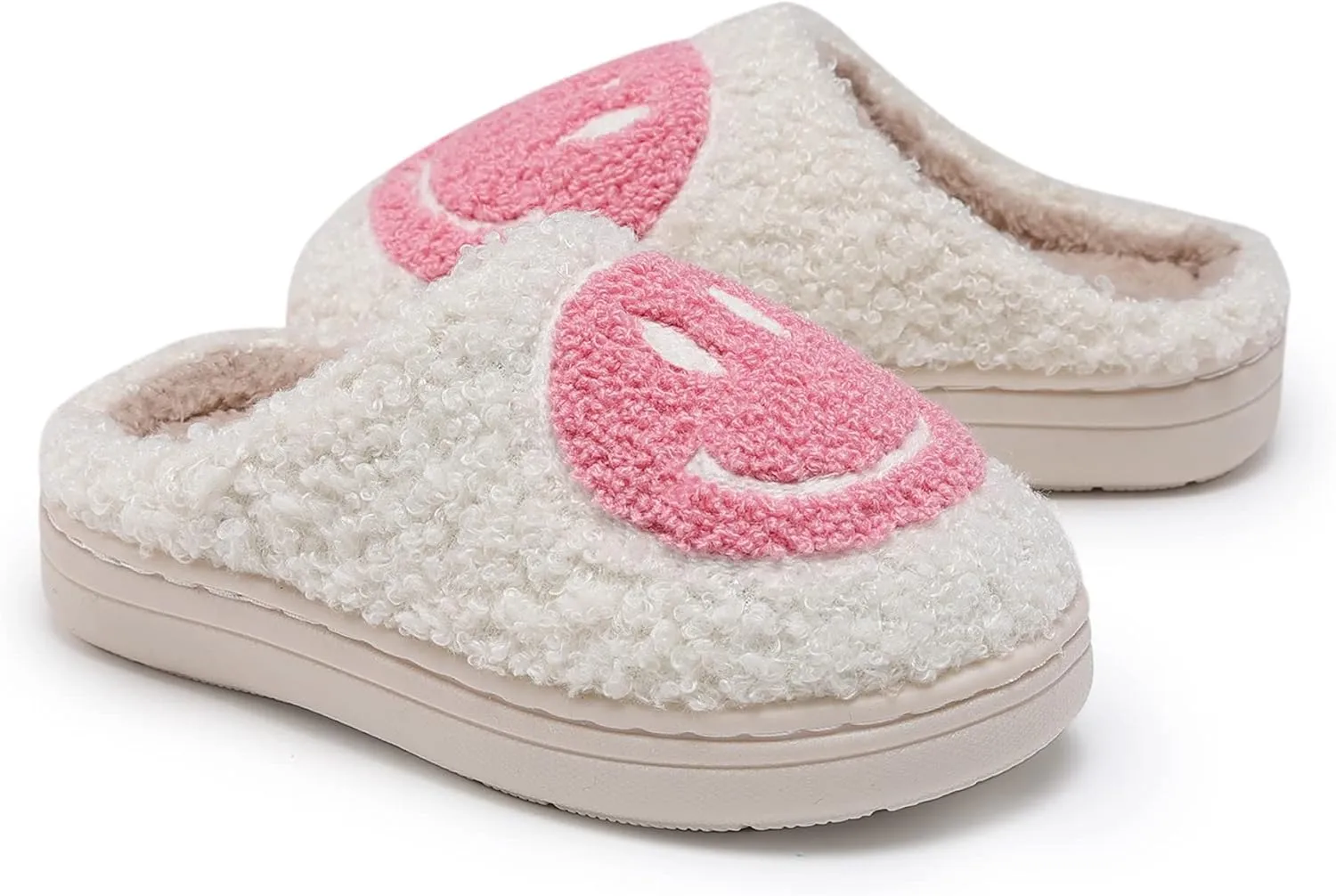 COVS Cute Kids Smile Face Slippers for Girls Boys Soft Plush Non-Slip Toddler House Slippers Little kids smile slippers Indoor Outdoor