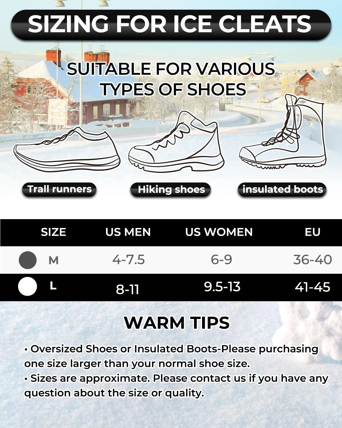 Crampons, Ice Cleats for Shoes and Boots with 28 Spikes, Ice Snow Traction Cleats, Ice Cleat Slip-on Stretch Footwear, Lightweight Crampon Cleats for Women Men Walking Shoveling Snow on Ice and Snow
