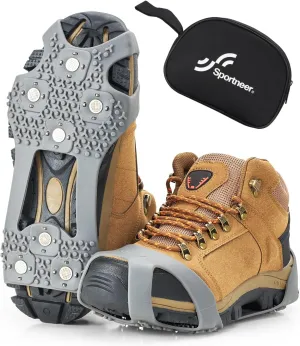 Crampons, Ice Cleats for Shoes and Boots with 28 Spikes, Ice Snow Traction Cleats, Ice Cleat Slip-on Stretch Footwear, Lightweight Crampon Cleats for Women Men Walking Shoveling Snow on Ice and Snow