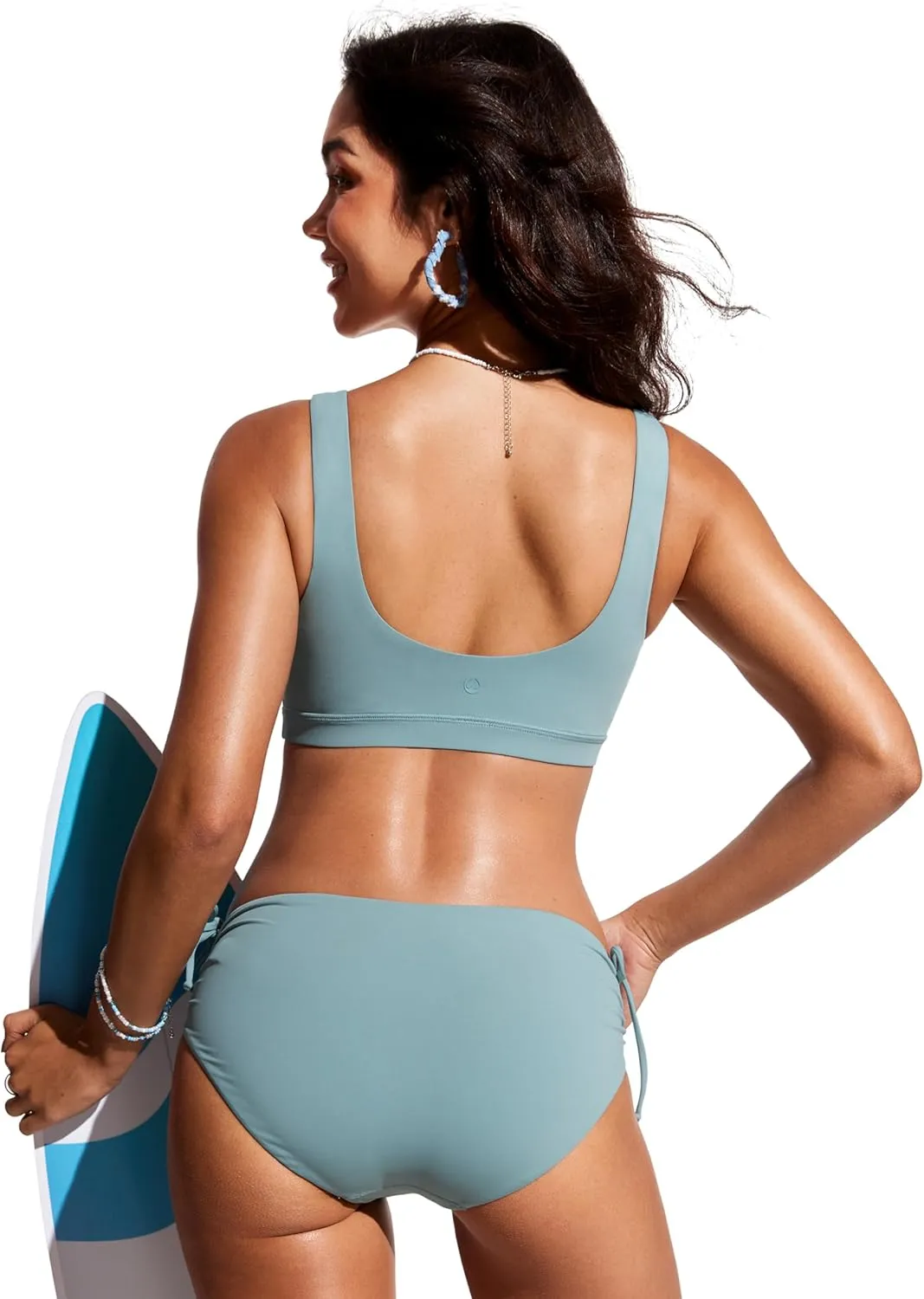 CRZ YOGA Womens Scoop Neck Bikini Tops Wide Straps U Back Bathing Suit Swimsuit Push Up Padded Sports Bra