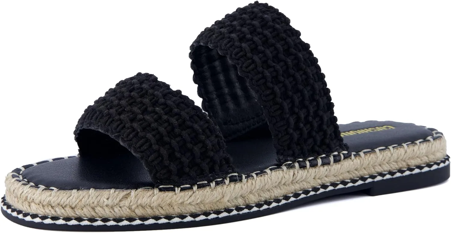 CUSHIONAIRE Bhendi Women’s Espadrille Slide Sandal – Faux Leather Double Strap with Jute-Wrapped Sole & Cushioned Footbed