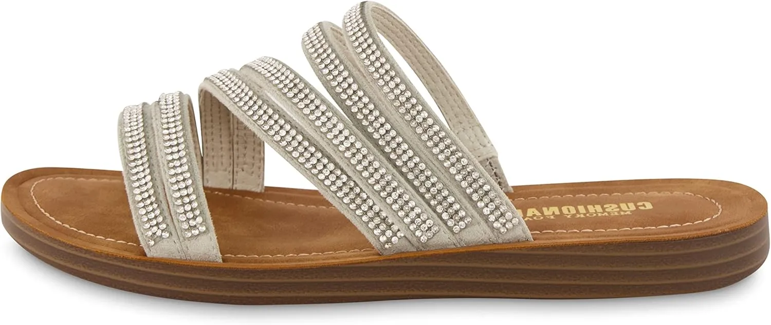 CUSHIONAIRE Women's Anabel rhinestone slide sandal  Memory Foam