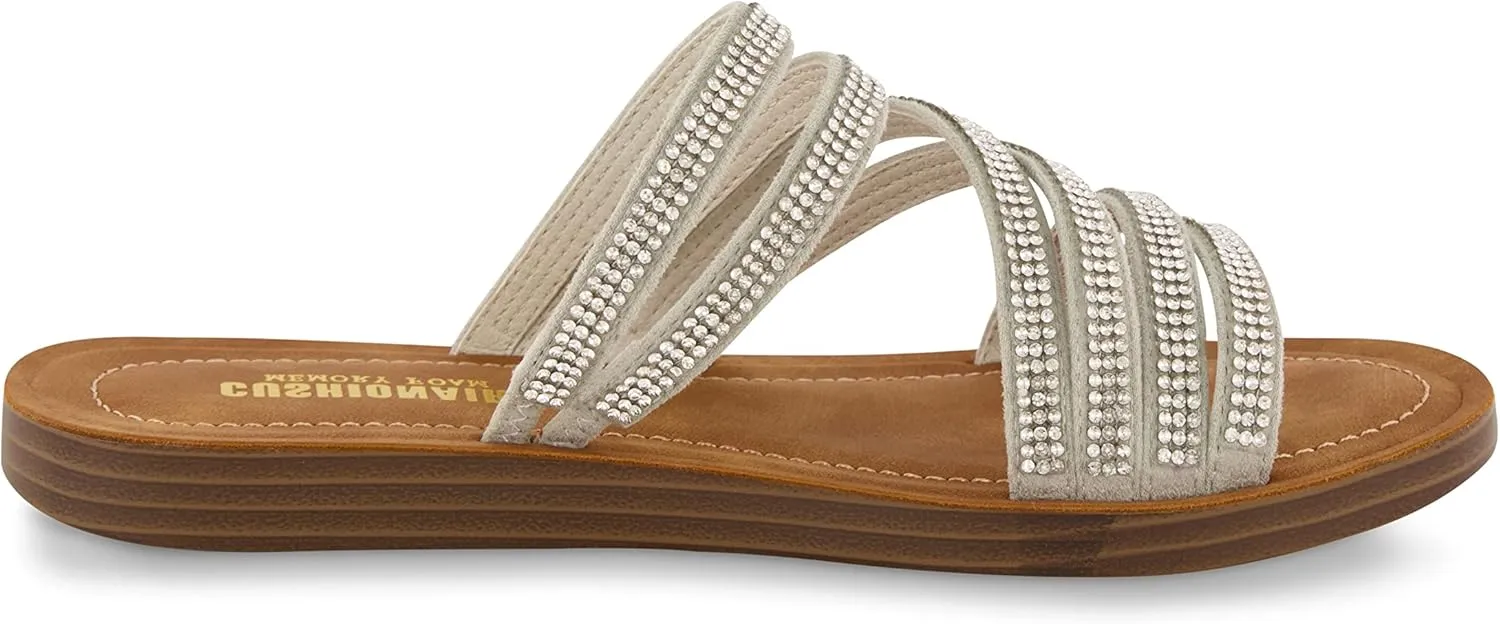 CUSHIONAIRE Women's Anabel rhinestone slide sandal  Memory Foam