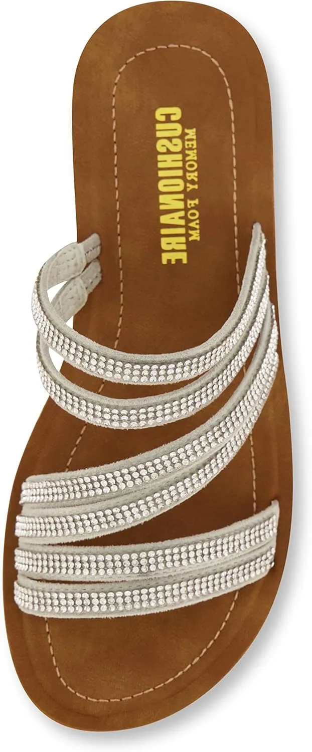 CUSHIONAIRE Women's Anabel rhinestone slide sandal  Memory Foam