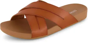 CUSHIONAIRE Women's Jackie cross band footbed slide sandal  Comfort Foam