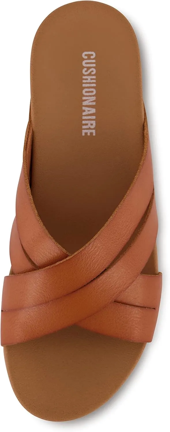 CUSHIONAIRE Women's Jackie cross band footbed slide sandal  Comfort Foam