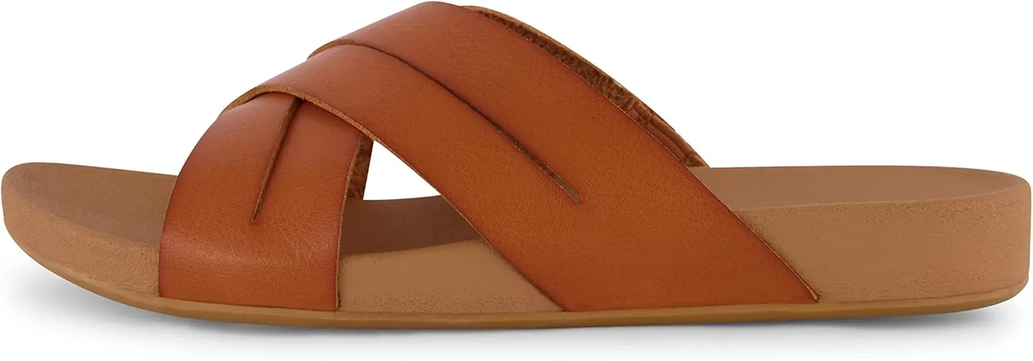 CUSHIONAIRE Women's Jackie cross band footbed slide sandal  Comfort Foam