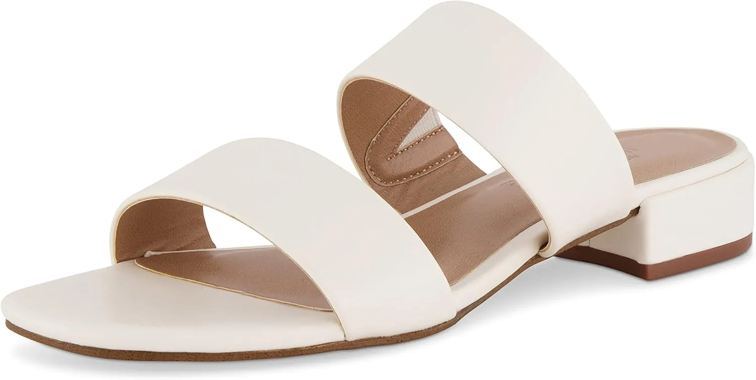 CUSHIONAIRE Women's Nolita two band low block heel slide sandal  Memory Foam and Wide Widths Available