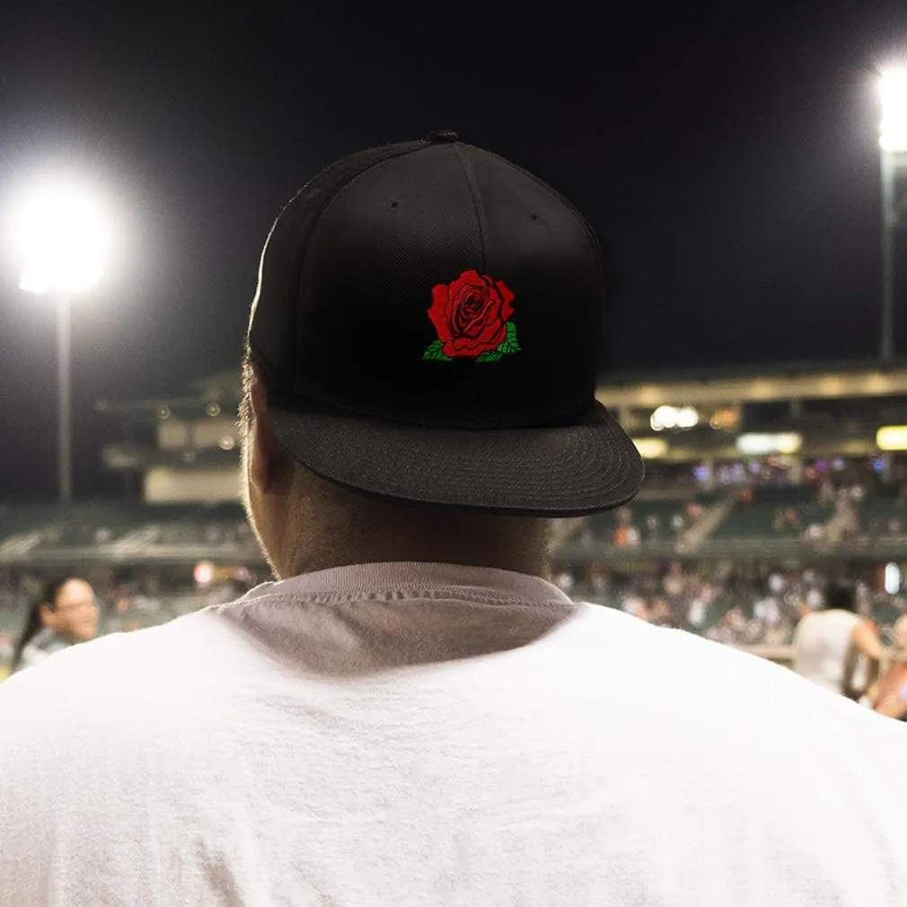 Custom Snapback Hats for Men & Women Red Rose Embroidery Flat Bill Baseball Cap