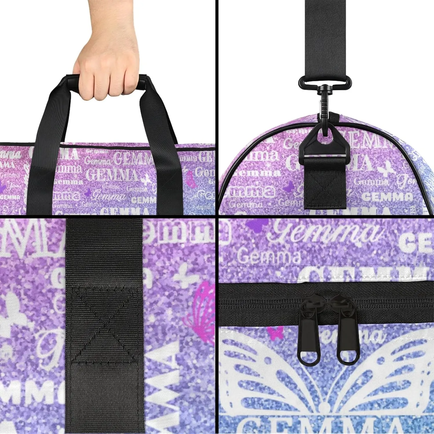 Custom Sport Duffel Bag with Name Butterfly Travel Overnight Bag with Shoes Compartment for Women Men Waterproof Dance Ballet Bag Lightweight, Gradient Blue