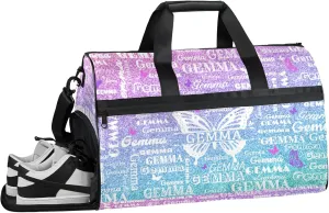 Custom Sport Duffel Bag with Name Butterfly Travel Overnight Bag with Shoes Compartment for Women Men Waterproof Dance Ballet Bag Lightweight, Gradient Blue