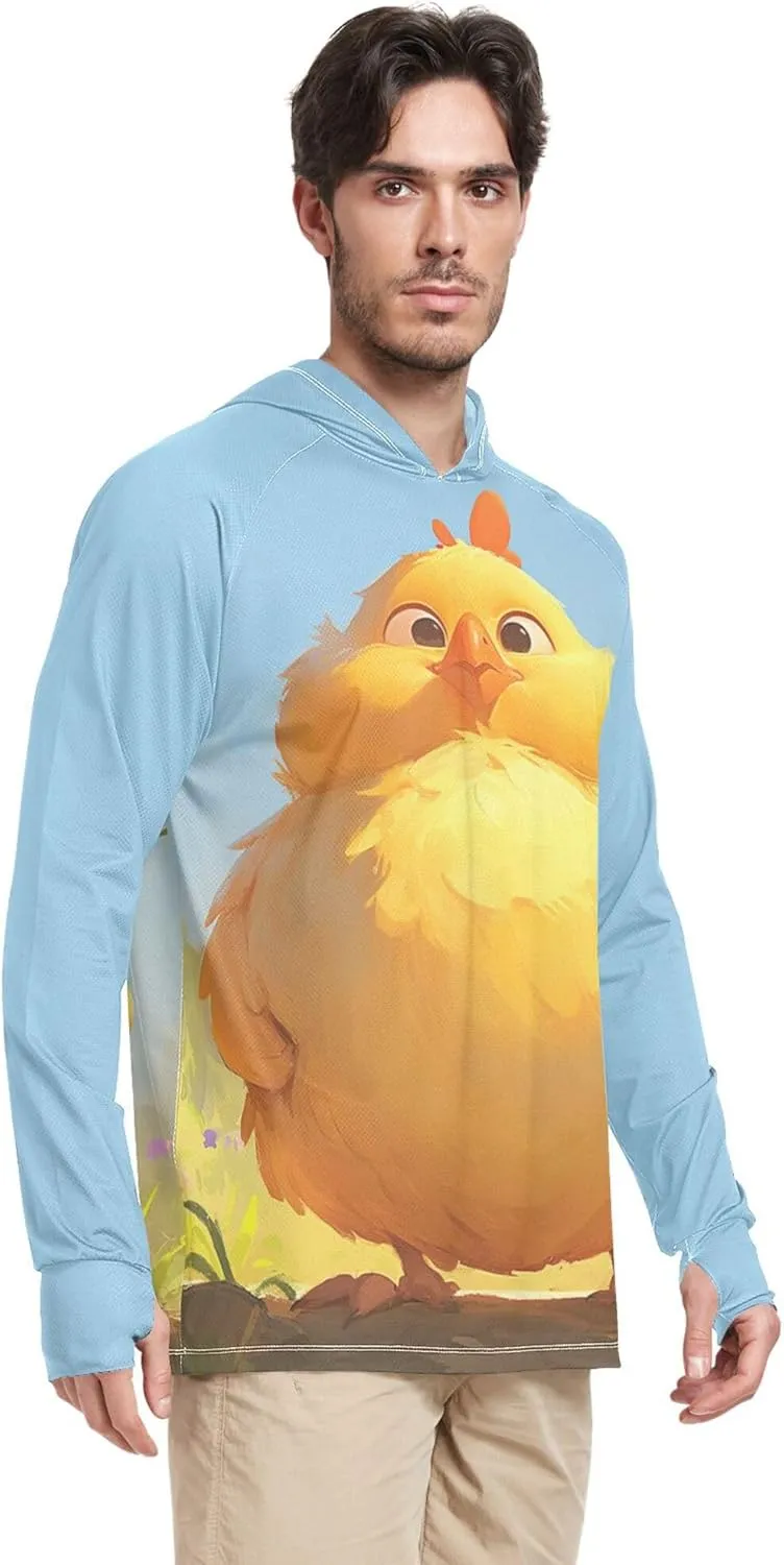 Cute Cartoon Chicken Sun Shirts Hoodies for Men Long Sleeve Sailing Shirts UPF 50  Golf Shirt S