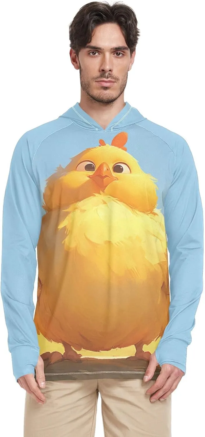 Cute Cartoon Chicken Sun Shirts Hoodies for Men Long Sleeve Sailing Shirts UPF 50  Golf Shirt S