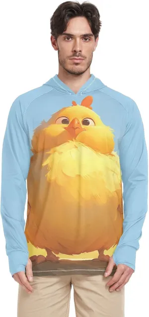 Cute Cartoon Chicken Sun Shirts Hoodies for Men Long Sleeve Sailing Shirts UPF 50  Golf Shirt S