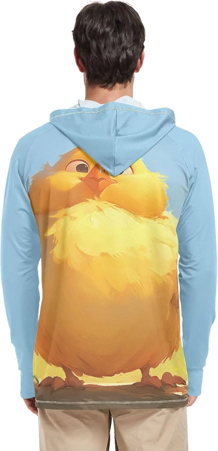 Cute Cartoon Chicken Sun Shirts Hoodies for Men Long Sleeve Sailing Shirts UPF 50  Golf Shirt S