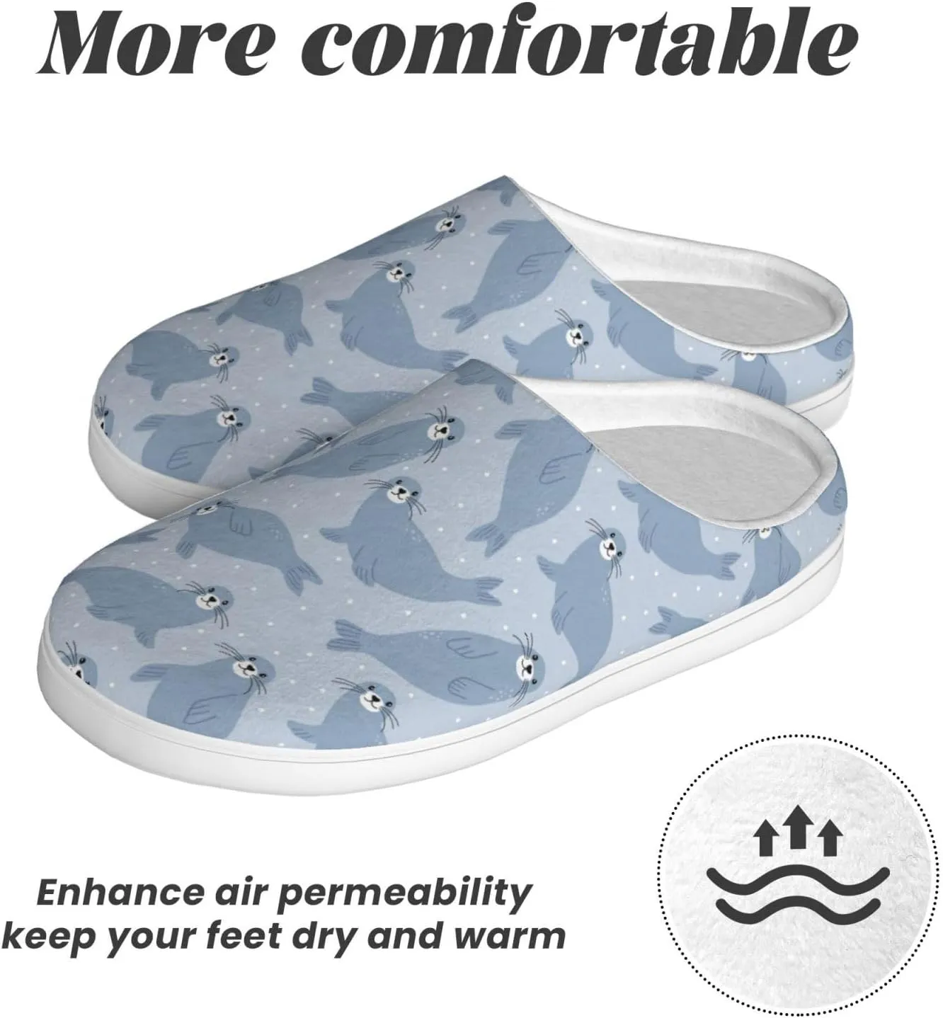 Cute Seal Arctic Animals Slippers For Women'S & Mens Casual House Shoes Closed Toe Flannel Scuff Slippers