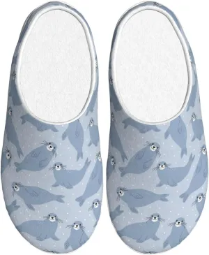 Cute Seal Arctic Animals Slippers For Women'S & Mens Casual House Shoes Closed Toe Flannel Scuff Slippers