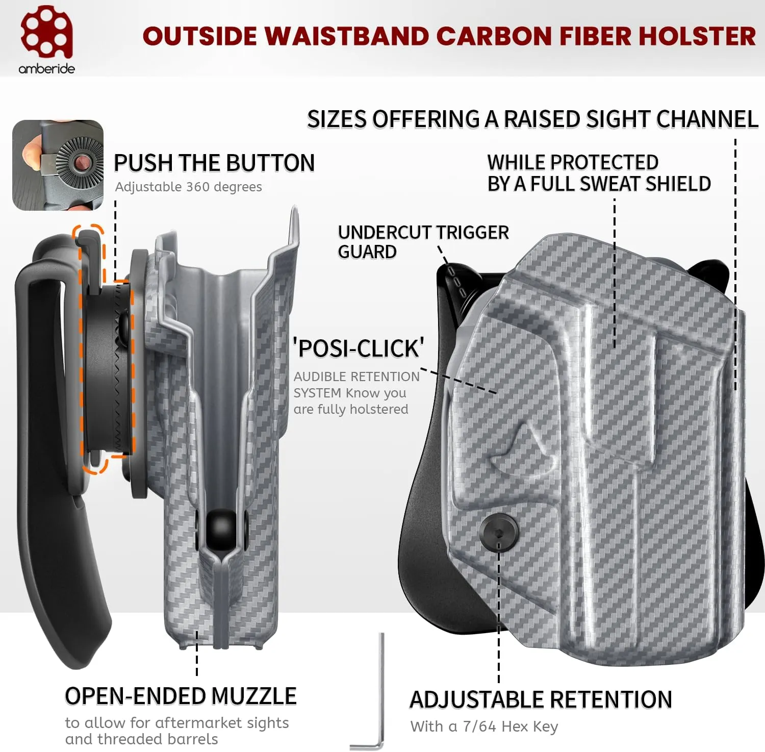 CZ P10C Holster IWB & OWB KYDEX Holster Fit: CZ P-10 C Pistol – Inside Waistband Concealed Carry – Adjustable Cant & 'Posi-Click' Retention – No Wear - No Jitter - Made in USA