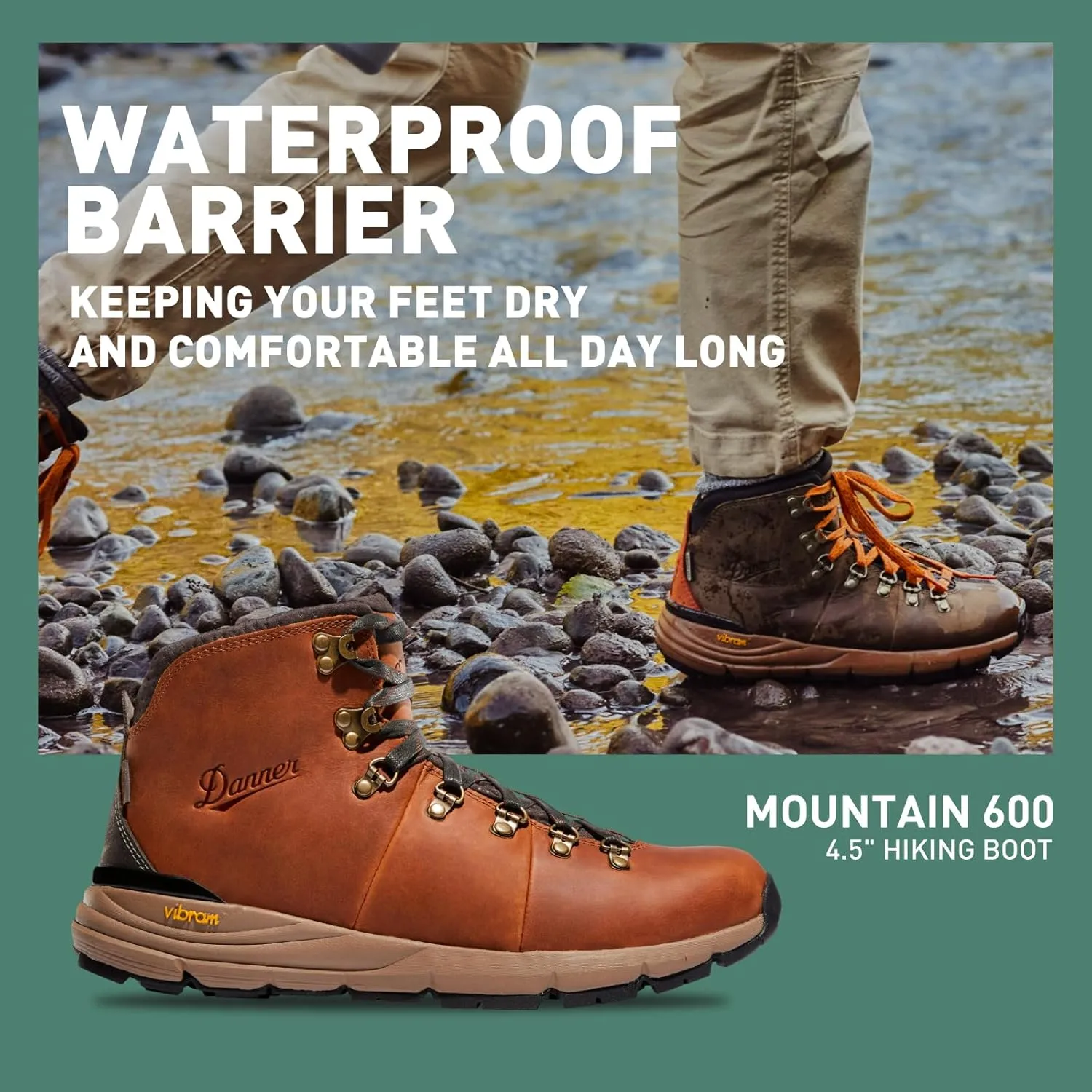 Danner Mountain 600 Waterproof Hiking Boots for Men - Lightweight, Durable Upper, Breathable Lining, Triple-Density Footbed & Vibram Traction Outsole
