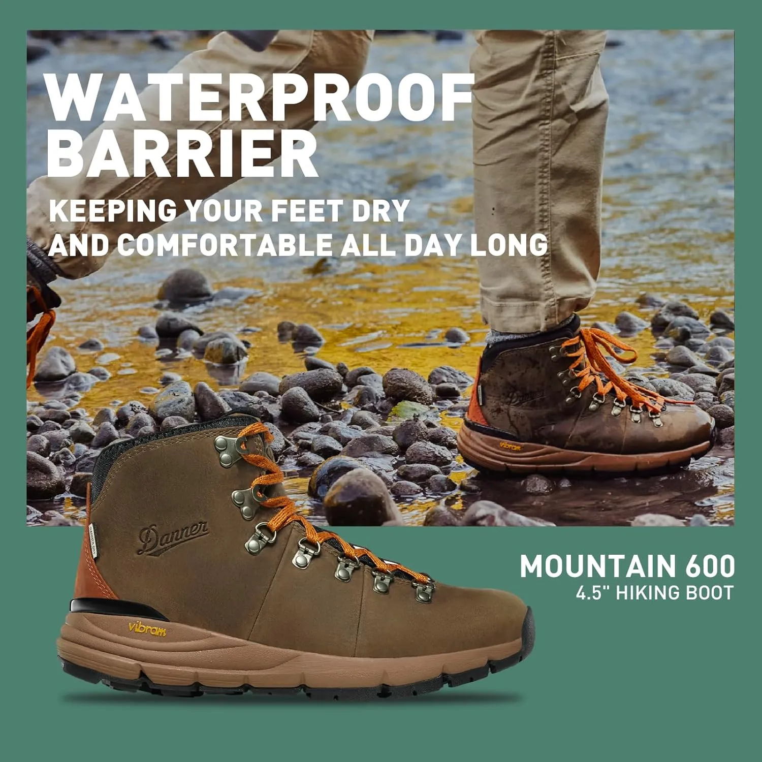 Danner Mountain 600 Waterproof Hiking Boots for Men - Lightweight, Durable Upper, Breathable Lining, Triple-Density Footbed & Vibram Traction Outsole