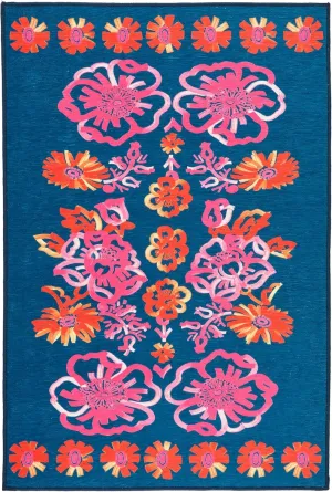 Dash & Albert x Frances Valentine Graphic Gerbera Fuchsia Machine Washable Rug, 5 X 8 Feet, Multi Floral Pattern