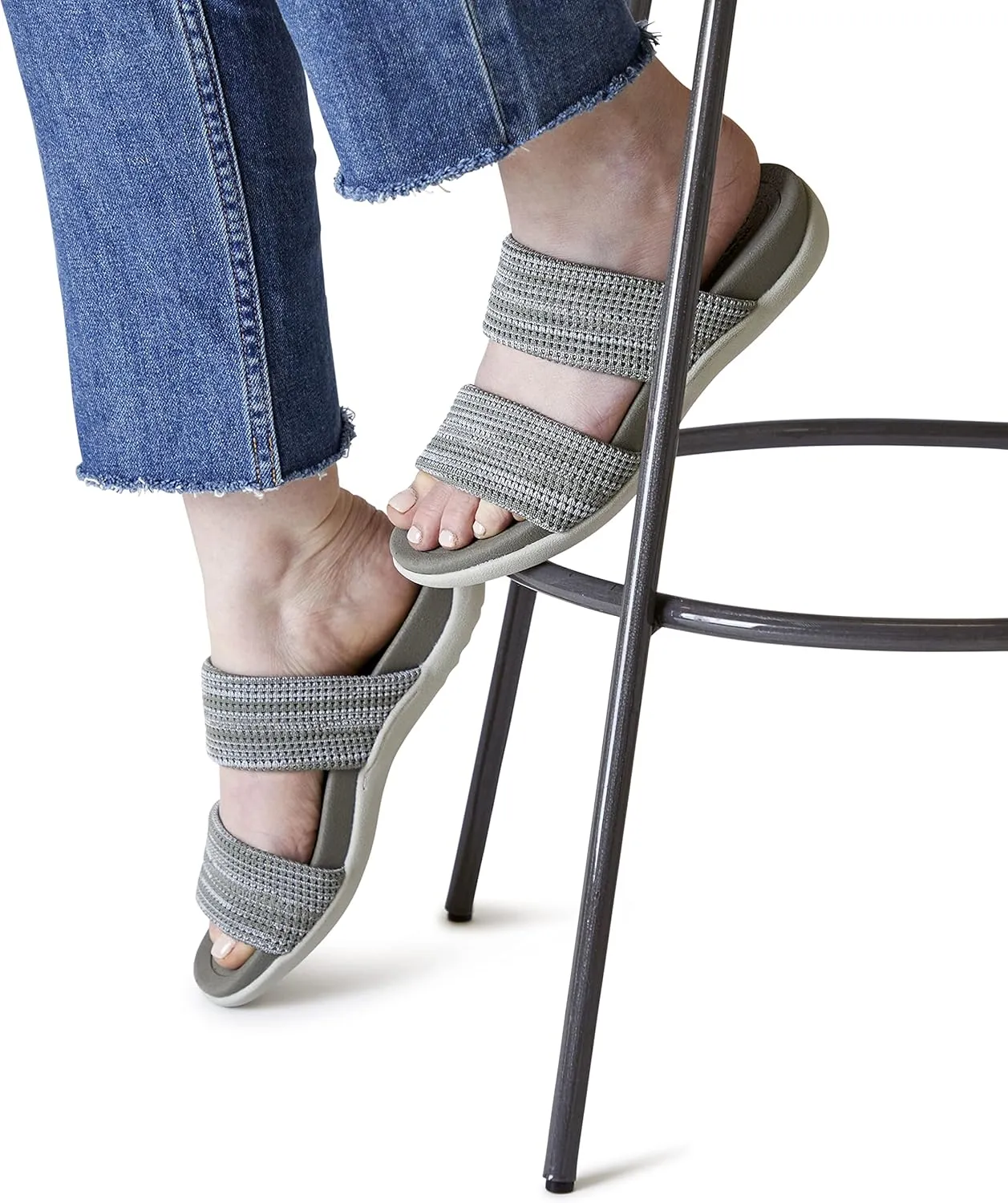 Dearfoams Women's Original Comfort Blair Slip on Double Band Slide Sandal with Arch Support