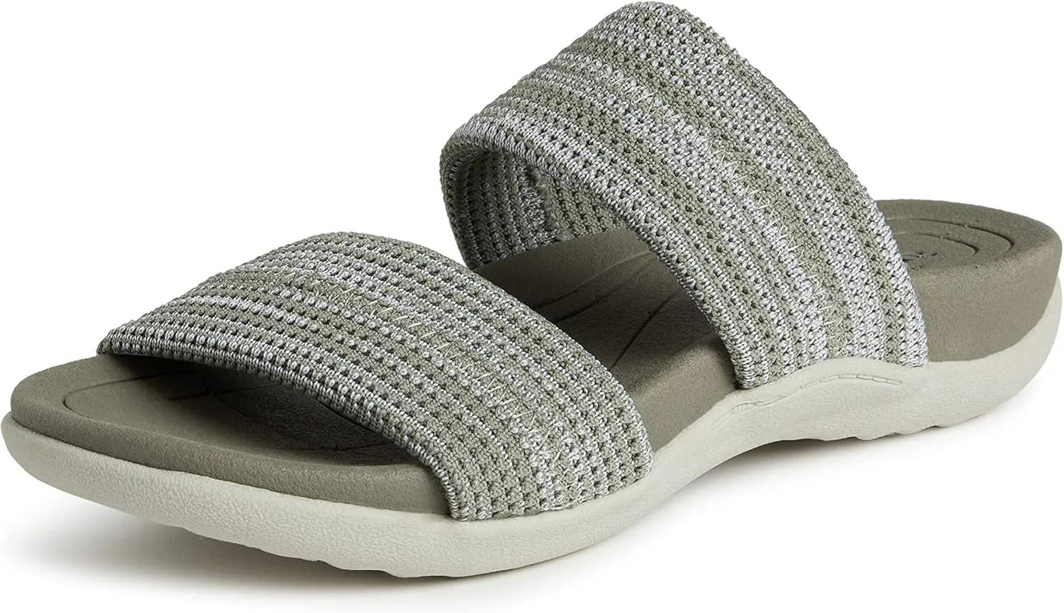 Dearfoams Women's Original Comfort Blair Slip on Double Band Slide Sandal with Arch Support