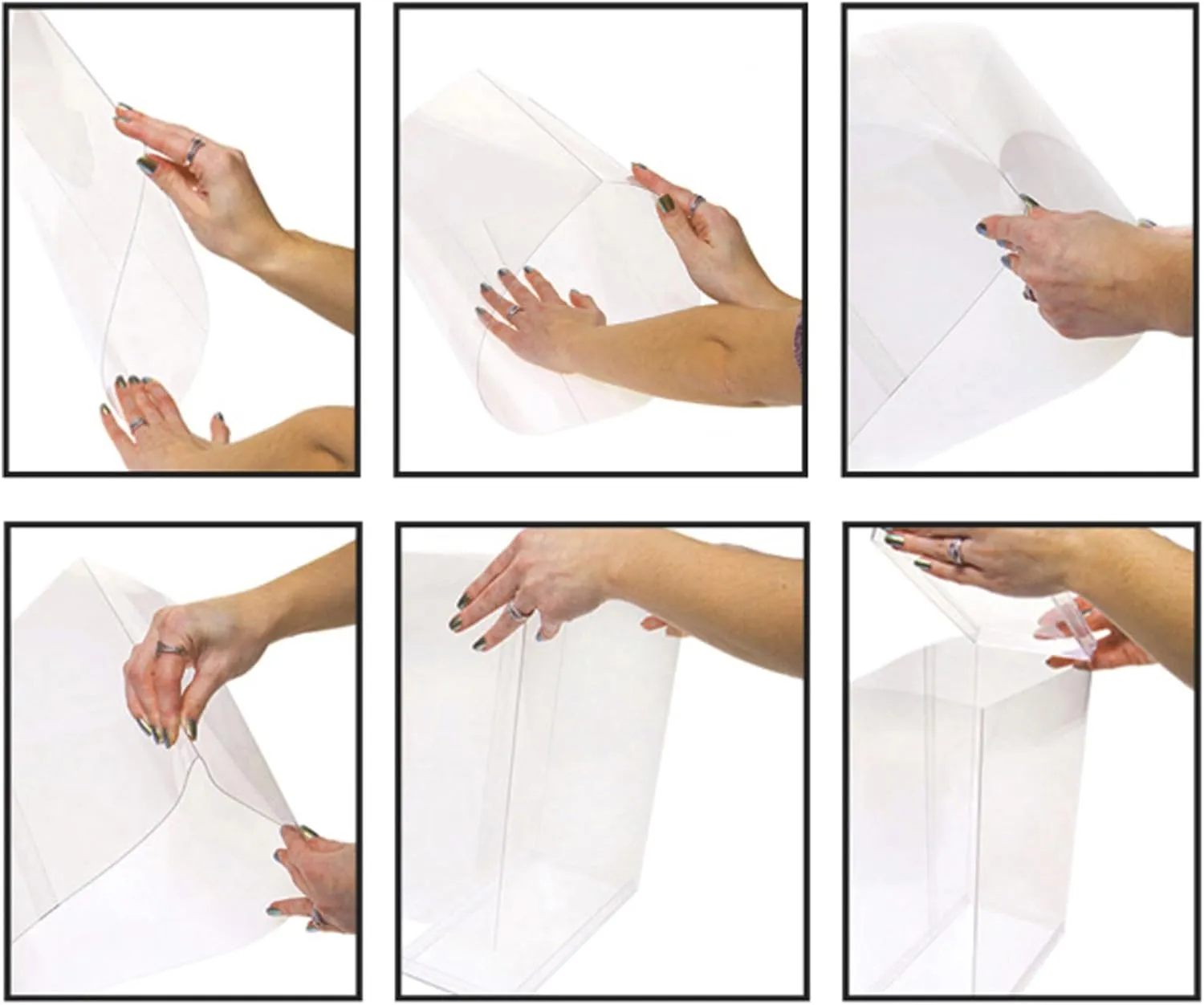 Deluxe Clear Folding Display Case with Acrylic Top and Base for 11-12 inch Dolls or Action Figures, 9.5" W x 5" D x 13" H, Pack of 2