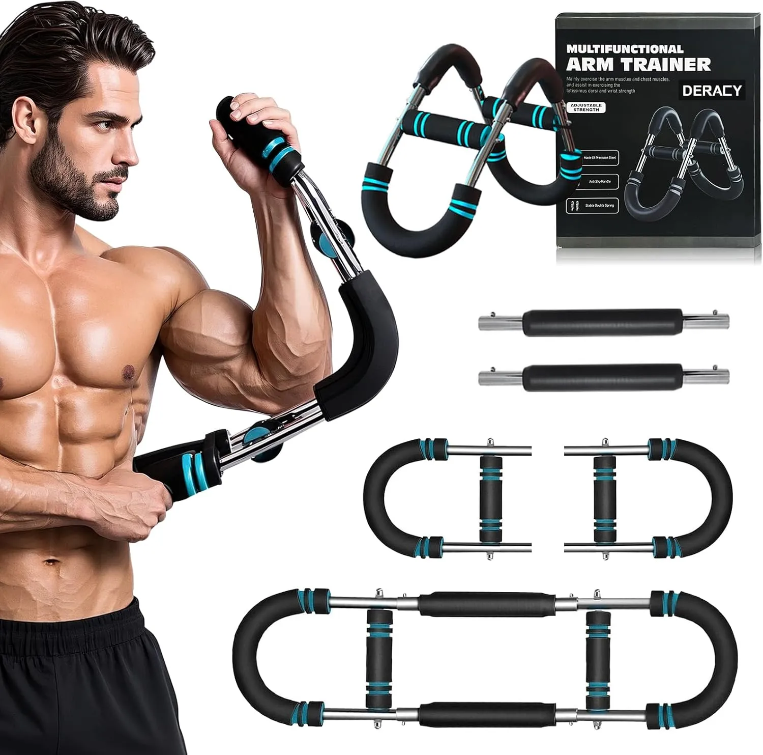 DERACY Twister Arm Trainer, Forearm Strengthener, Chest Workout Equipment, Adjustable Resistance Arm Exerciser, Portable Home Gym Fitness Equipment