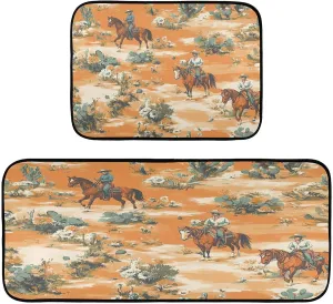 Desert Horseback Riding Kitchen Mats 2 PCS,Non Slip Kitchen Rugs Anti-Fatigue Comfort Standing Mat for Kitchen Floor,Home, Office, Sink, Laundry