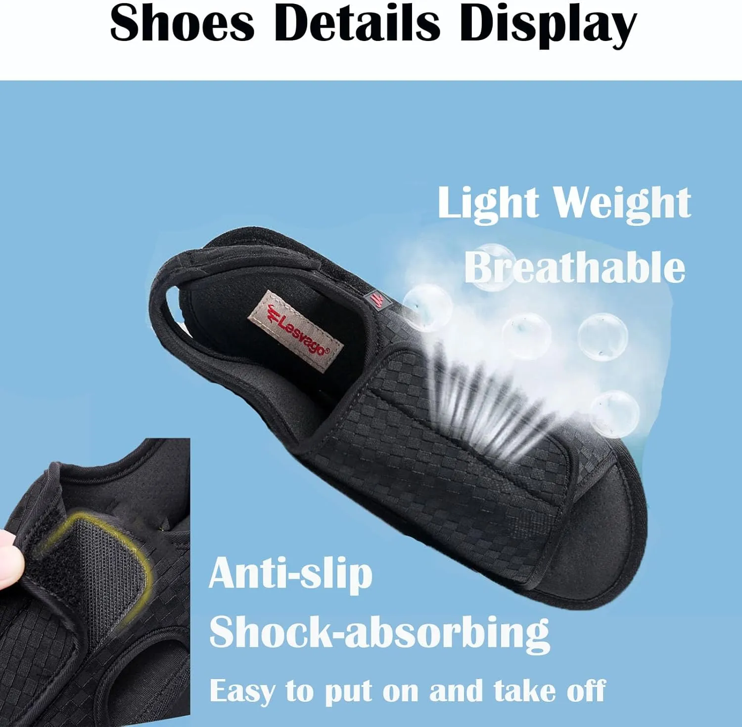 Diabetic Shoes Upper Can be Fully Opened and Adjustable Suitable for Fat Wide and Swollen Feet Summer, Black (Women 8.5)