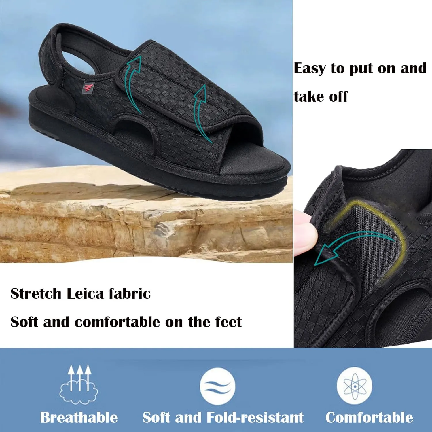 Diabetic Shoes Upper Can be Fully Opened and Adjustable Suitable for Fat Wide and Swollen Feet Summer, Black (Women 8.5)