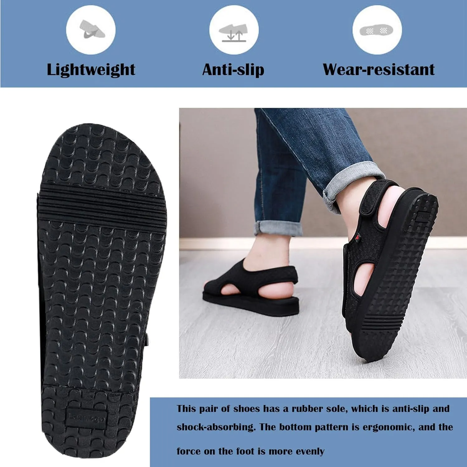 Diabetic Shoes Upper Can be Fully Opened and Adjustable Suitable for Fat Wide and Swollen Feet Summer, Black (Women 8.5)