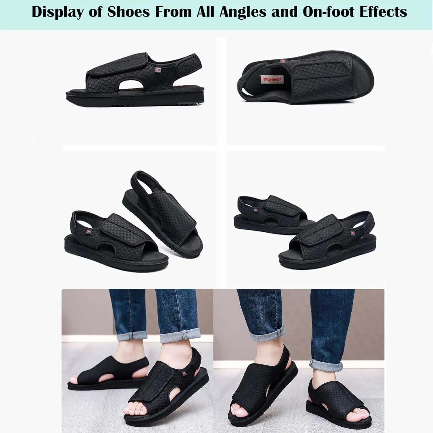 Diabetic Shoes Upper Can be Fully Opened and Adjustable Suitable for Fat Wide and Swollen Feet Summer, Black (Women 8.5)
