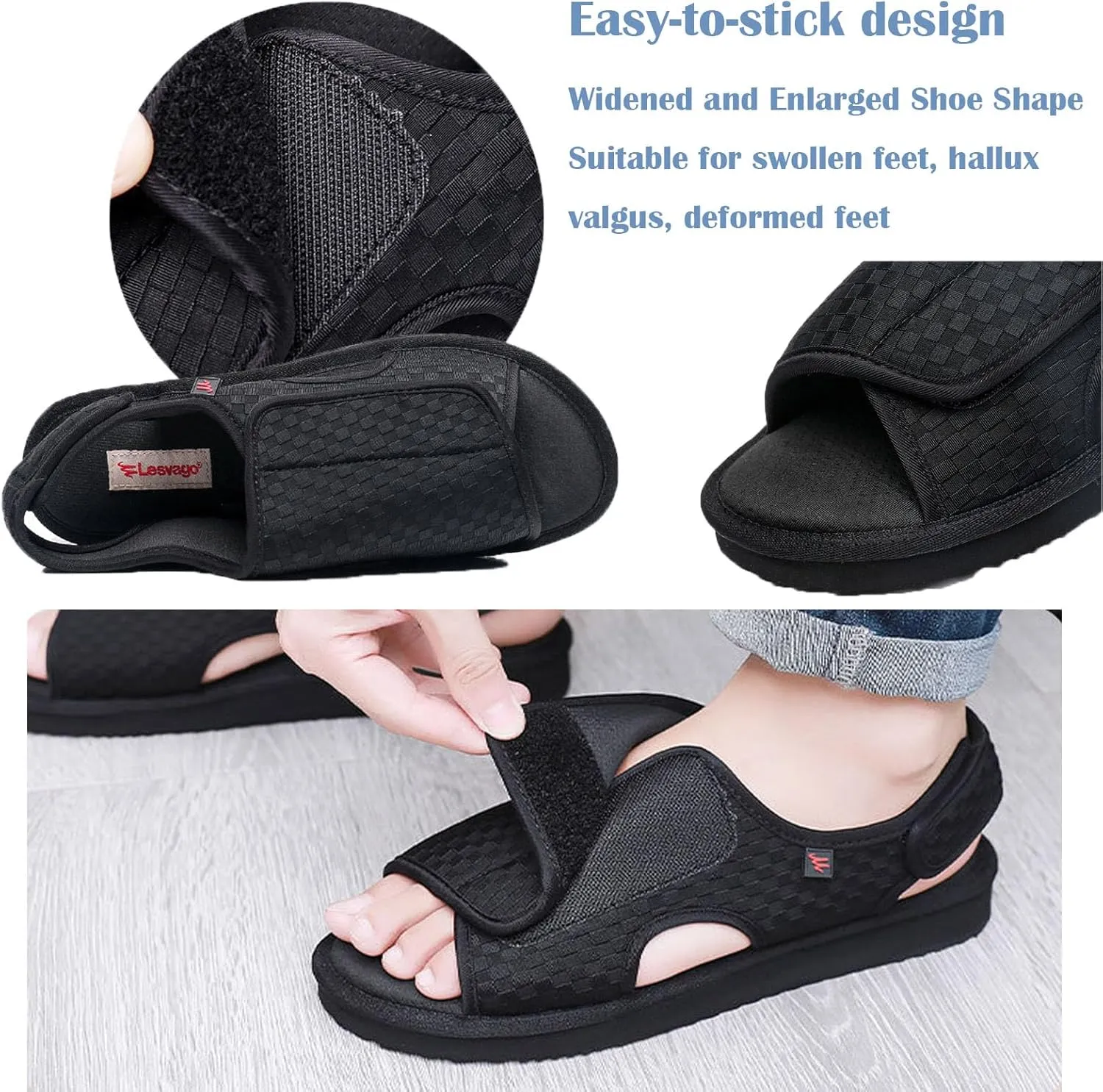 Diabetic Shoes Upper Can be Fully Opened and Adjustable Suitable for Fat Wide and Swollen Feet Summer, Black (Women 8.5)