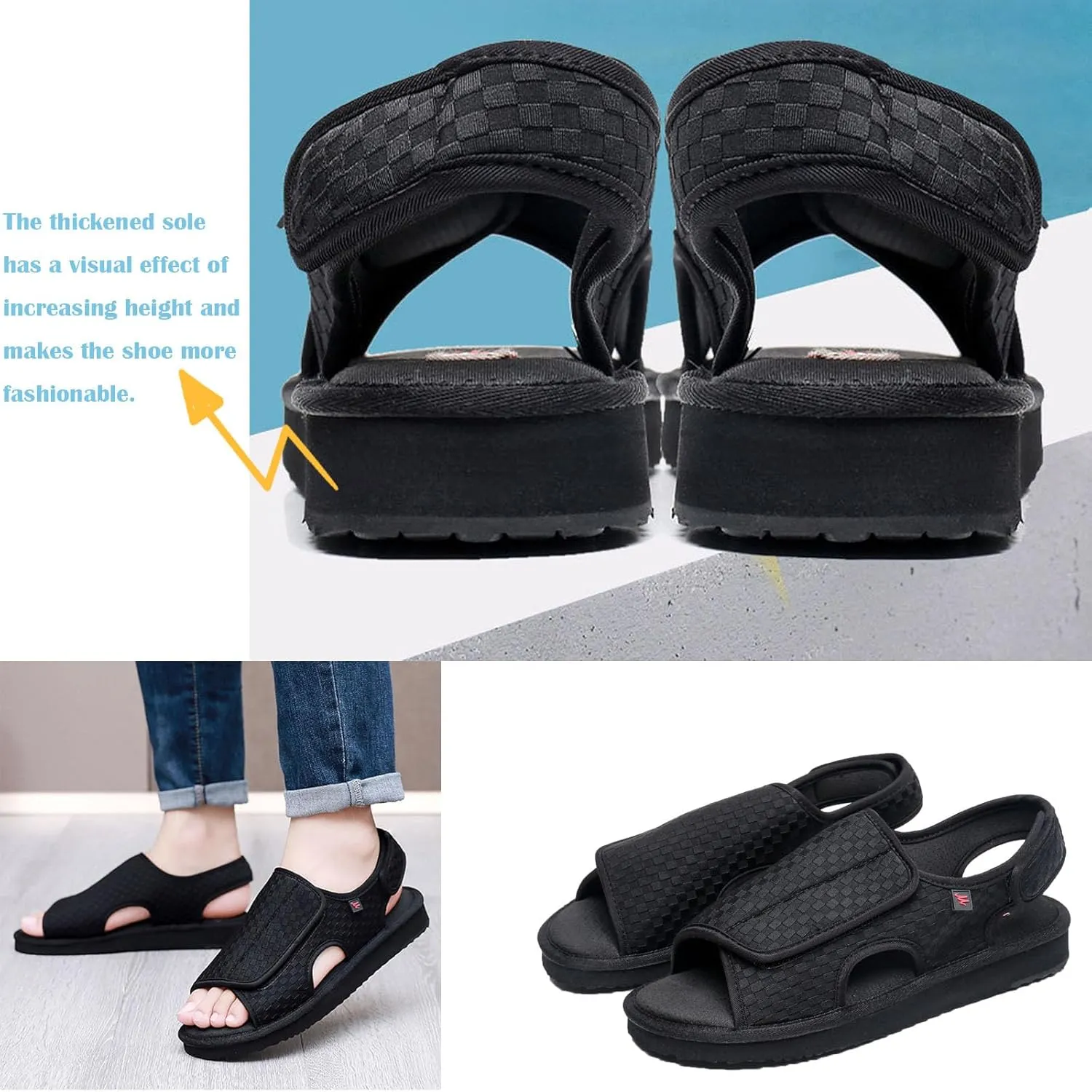 Diabetic Shoes Upper Can be Fully Opened and Adjustable Suitable for Fat Wide and Swollen Feet Summer, Black (Women 8.5)