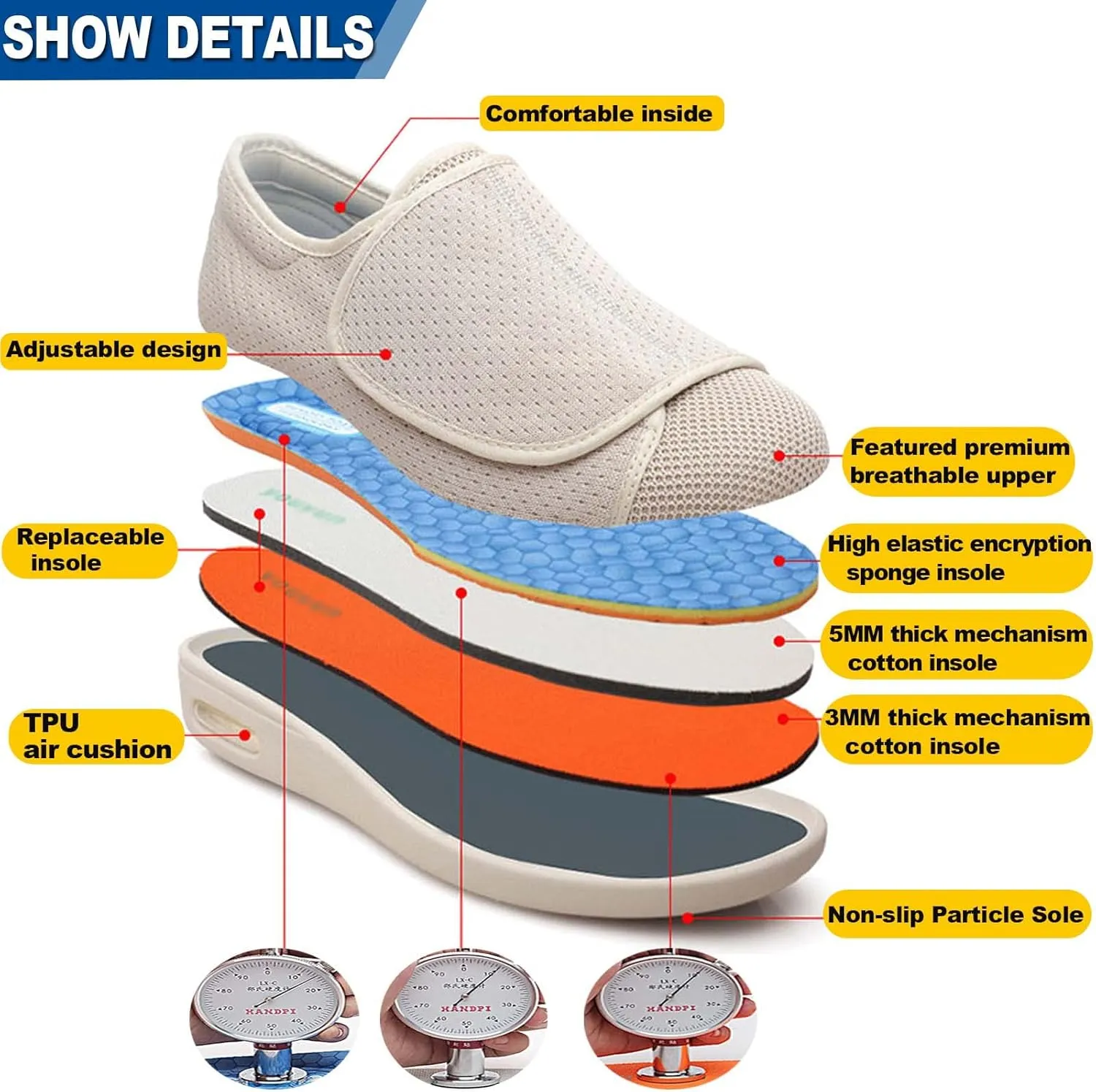 Diabetic Shoes Width Shoe for Elderly Women,Adjustable Closure Lightweight Breathable Swollen Feet Walking Edema Sneakers
