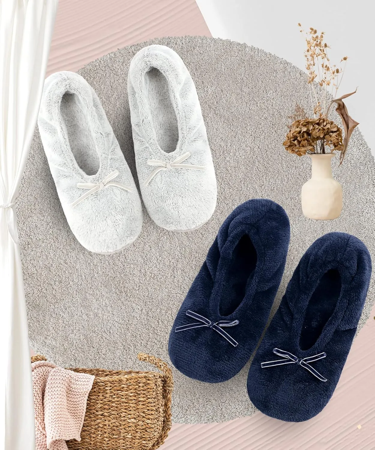 DICUIRD Women's Ballerina Slippers Lightweight House Slippers with Stretchable Heel Design