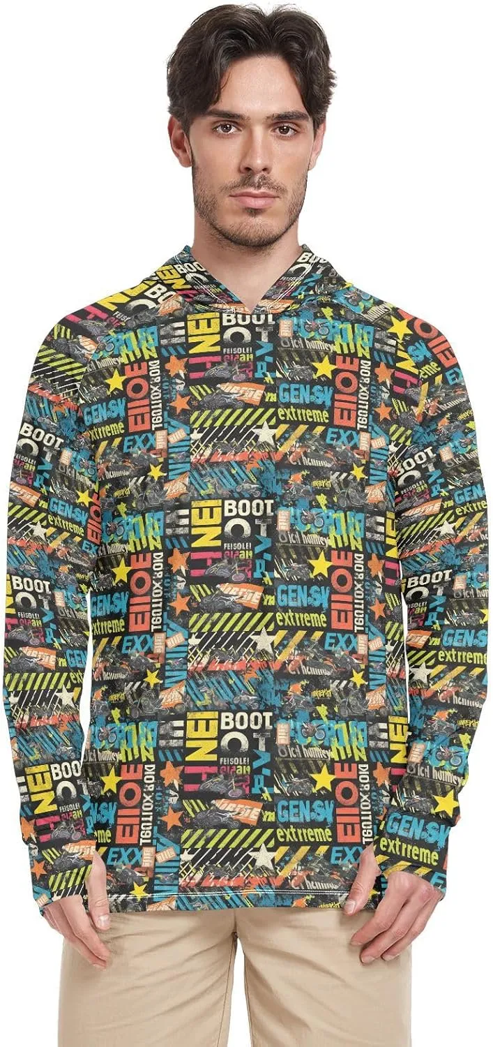 Discord70 Men's Sun Protection Hoodie Long Sleeve UPF 50   Mens Sun Shirts Sun Proof Shirts Rash Guards Mens